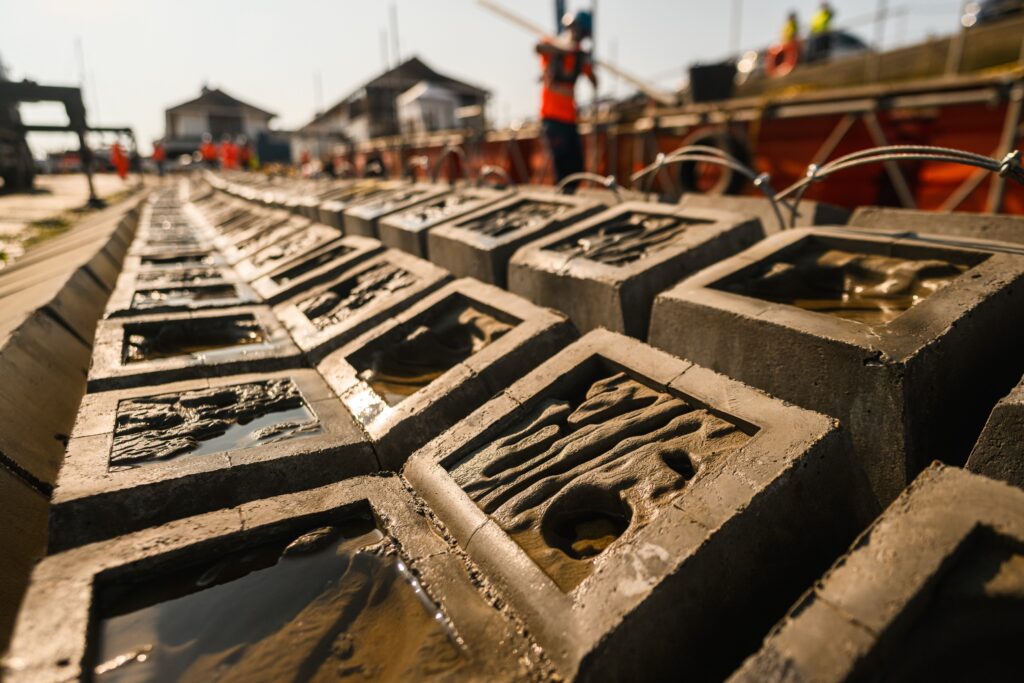 Installation of Seawater Life Support Research Aquarium pipeline Close up of Marine Matts